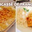 Fricassê de frango gratinado com bastante queijo derretido e batata palha crocante, uma delícia