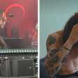 Vocalista leva drone na cabeça durante apresentação em festival