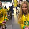 Karoline Lima deixa o estádio de chinelo e com 'meio pé para fora'