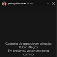 Publicação de Pedro agita torcida do Flamengo: "Vestir nova camisa"