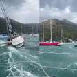 Vídeos mostram barcos sendo arrastados devido a fortes ventos no litoral norte de SP