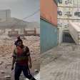 Contêineres aparecem deslocados em porto, e muro desaba após ventania em Santos