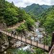 Na Coreia do Sul, uma trilha atravessa um vale com 12 cachoeiras aos pés do Hyangrobong: depois de cruzar uma ponte suspensa entre paredões rochosos, surge a Yeonsan, uma das maiores quedas do percurso