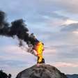 Incêndio destrói estátua da Feiticeira em São Vicente, no litoral de SP