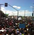 <p>Milhares de pessoas protestaram antes da partida entre Brasil e México em Fortaleza</p>  Foto: Fábio de Mello Castanho / Terra