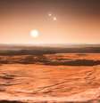 <p>Impressão artística mostra uma vista do exoplaneta Gliese 667Cd em direção à sua estrela progenitora</p>  Foto: ESO/M. Kornmesser / Divulgação
