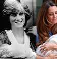 À esquerda, Diana com o pequeno William nos braço; à direita, Kate com o filho recém-nascido  Foto: AP / AP
