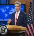 O secretário de Estado americano, John Kerry, em pronunciamento à imprensa sobre o uso de armas químicas na Síria  Foto: AP