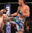 <p>Brandon Thatch conquistou a vitória com socos, chutes e principalmente joelhadas potentes</p>  Foto: Getty Images 
