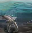 <p>Ilustra&ccedil;&atilde;o mostra um <em>Anomalocaris </em>gigante que "investiga" um trilobita&nbsp;no solo marinho. Ao lado, um pequeno "cacto andante" (<em>Diania crawls</em>) e, mais ao fundo, um <em>Opabinia </em>observa a cena. H&aacute; 540 milh&otilde;es de anos, nosso planeta experimentou uma "explos&atilde;o" na variedade de esp&eacute;cies e agora cientistas calcularam a taxa evolutiva do per&iacute;odo</p>  Foto: Katrina Kenny/Nobumichi Tamura / Divulgação