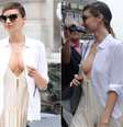 <p>O vestido nude com leve transparência chamava atenção com um decote generoso</p>  Foto: Getty Images 