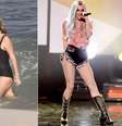 Ke$ha de maiô em praia do Rio de Janeiro (outubro de 2011) e cantando no American Music Awards (novembro de 2013)  Foto: Agnews / Getty Images 