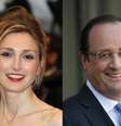 Combinação de imagens de arquivo mostra a atriz Julie Gayet (esq.) e o presidente François Hollande  Foto: AFP