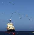 <p>Um navio coloca um cabo de fibra óptica para conectar Venezuela e Cuba em uma praia em La Guaira, perto de Caracas</p>  Foto: Jorge Silva / Reuters