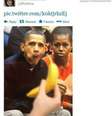 <p>Irina Rodnina foi acusada de racismo por conta de imagem com o casal Obama e uma banana</p>  Foto: Twitter / Reprodução