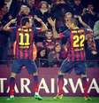 <p>Neymar e Daniel Alves comemoraram com dança contra Rayo Vallecano</p>  Foto: Reprodução