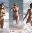 Grazi Massafera, Christine Fernandes e Sheron Menezes não perdem a oportunidade de tomar banho de mar para aplacar o calorão  Foto: AgNews