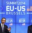<p>O presidente dos EUA Barack Obama e presidente do Conselho Europeu Herman Van Rompuy participam de conferência de imprensa conjunta durante encontro UE-EUA, em Bruxelas, nesta quarta-feira, 26 de março</p>  Foto: Reuters