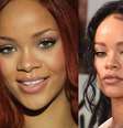 Na época em que usava o cabelo vermelho, a diva Rihanna exibia sobrancelhas finas e claras; hoje, seu look ganhou mais impacto, graças aos arcos mais grossos e mais escuros  Foto: Getty Images 