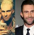 <p>Adam postou foto do novo visual ao lado da namorada; à direita, foto do cantor moreno</p>  Foto: @adamlevine/Twitter/Reprodução / Getty Images 