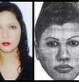 Fabiane ao lado do retrato-falado da suspeita procurada pela polícia do Rio  Foto: Facebook / Reprodução