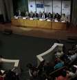 <p>Observadores internacionais da operação para a Segurança e Cooperação na Europa (OSCE) falam em coletiva de imprensa em Kiev, na Ucrânia, em 26 de maio;  4 equipes foram raptadas </p>  Foto: AP