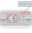 O número de série do modelo defeituoso é A1300 e possui as letras "CE" em cinza claro  Foto: Apple / Divulgação