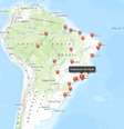 Um dos mapas do portal mostra os protestos que acontecem durante o Mundial  Foto: Reprodução