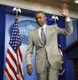 Terno usado por Obama (foto) durante coletiva nesta quinta-feira foi bastante comentado nas redes sociais  Foto: Larry Downing / Reuters