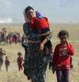 Mulheres e crianças yazidis caminham para fronteira do Iraque  Foto: Rodi Said / Reuters