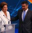 <p>Os candidatos Aécio Neves e Dilma Rousseff durante debate entre candidatos à Presidência da República na TV Bandeirantes em São Paulo, SP, nesta terça-feira (14)</p>  Foto: Marcos Bezerra / Futura Press