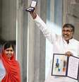 Malala e Kailash Satyarthi durante cerimônia de premiação do Nobel da Paz em Oslo  Foto: Reuters
