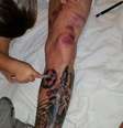 <p>Messi fez uma tatuagem elaborada na perna esquerda; filho do astro brincou ao tentar pintar o desenho</p>  Foto: Instagram / Reprodução
