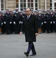 Presidente da França, François Hollande, em cerimônia a policiais mortos em atendados em Paris  Foto: Patrick Kovarik / AFP