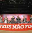 A presidente da República, Dilma Rousseff, o ex-presidente Lula e o governador de Minas Gerais, Fernando Pimentel, começaram a solenidade de comemoração dos 35 anos de fundação do PT, no início desta sexta-feira (6)  Foto: Ricardo Stuckert / Instituto Lula