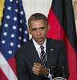<p>Barack Obama participa de uma coletiva de imprensa junto da chanceler alemã, Angela Merkel, em Washington, em 9 de fevereiro</p>  Foto: Evan Vucci / AP