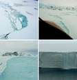 Fotos aéreas de fevereiro e março de 2002 da plataforma de gelo Larsen B, na Antártida.  Foto: STR New / Reuters