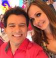 Celso Portiolli e Gaby Spanic nos bastidores do 'Domingo Legal'  Foto: @celsoportiolli/Instagram / Reprodução