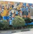Kobra grafitou a comemoração emocionada de Falcão ao marcar o segundo gol do Brasil contra a Itália no Mundial de 1982  Foto: Charles Humpreys / Divulgação