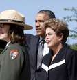 Obama e Dilma no memorial de Martin Luther King em Washington. 29/06/2015  Foto: Kevin Lamarque / Reuters