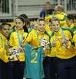 Meninas do handebol comemoram o quinto ouro consecutivo do Brasil em Jogos Pan-Americanos  Foto: José Mendez / EFE