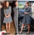 A princesa, em 2012 e 2015, respectivamente, usando vestido da estilista Orla Kiely  Foto: John Stillwell / Chris Jackson / Getty Images