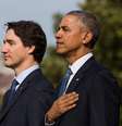 Primeiro-ministro do Canadá, Justin Trudeau, e o presidente dos EUA, Barack Obama, durante a cerimônia de boas-vindas na Casa Branca.  Foto: Jim Lo Scalzo / EFE
