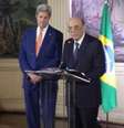 O secretário de Estado norte-americano, John Kerry, e o ministro das Relações Exteriores, José Serra, em pronunciamento após encontro   Foto: Agência Brasil