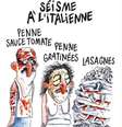 Charge publicada pelo 'Charlie Hebdo' sobre o terremoto na Itália  Foto: Reprodução