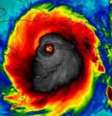 A "face da morte": muita gente visualiza um monstro no foto da NASA que registrou a passagem do furacão Matthew pelo Haiti  Foto: NASA / BBCBrasil.com
