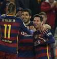 Messi, Suárez e Neymar (Foto: AFP/LLUIS GENE)  Foto: LANCE!
