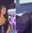 Soraya Riffy virou o rosto, mas jornalista não desistiu e beijou seu seio ao vivo na TV; revolta do público feminino foi imediata  Foto: YouTube / Reprodução