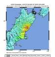 Mapa mostra local do epicentro do terremoto de 7,4 graus que atingiu a Nova Zelândia  Foto: EFE