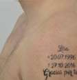 Tatuagem mostra nome da vítima com datas de nascimento e morte e a frase 'Obrigado por tudo'  Foto: Policia Nacional / BBC News Brasil